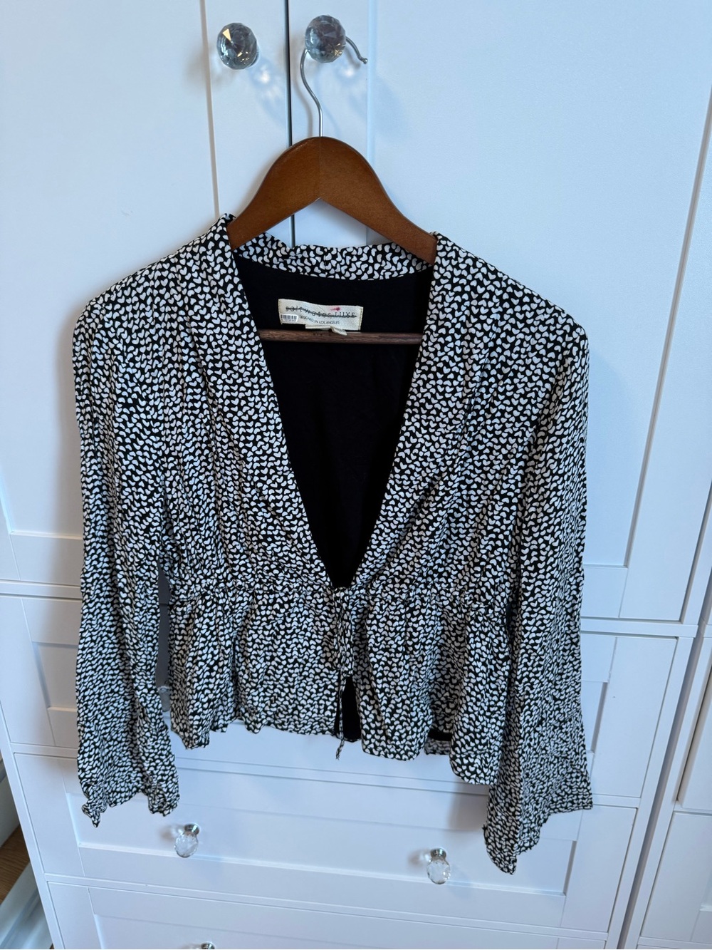 Black and White Printed Women's Tie-Front Top